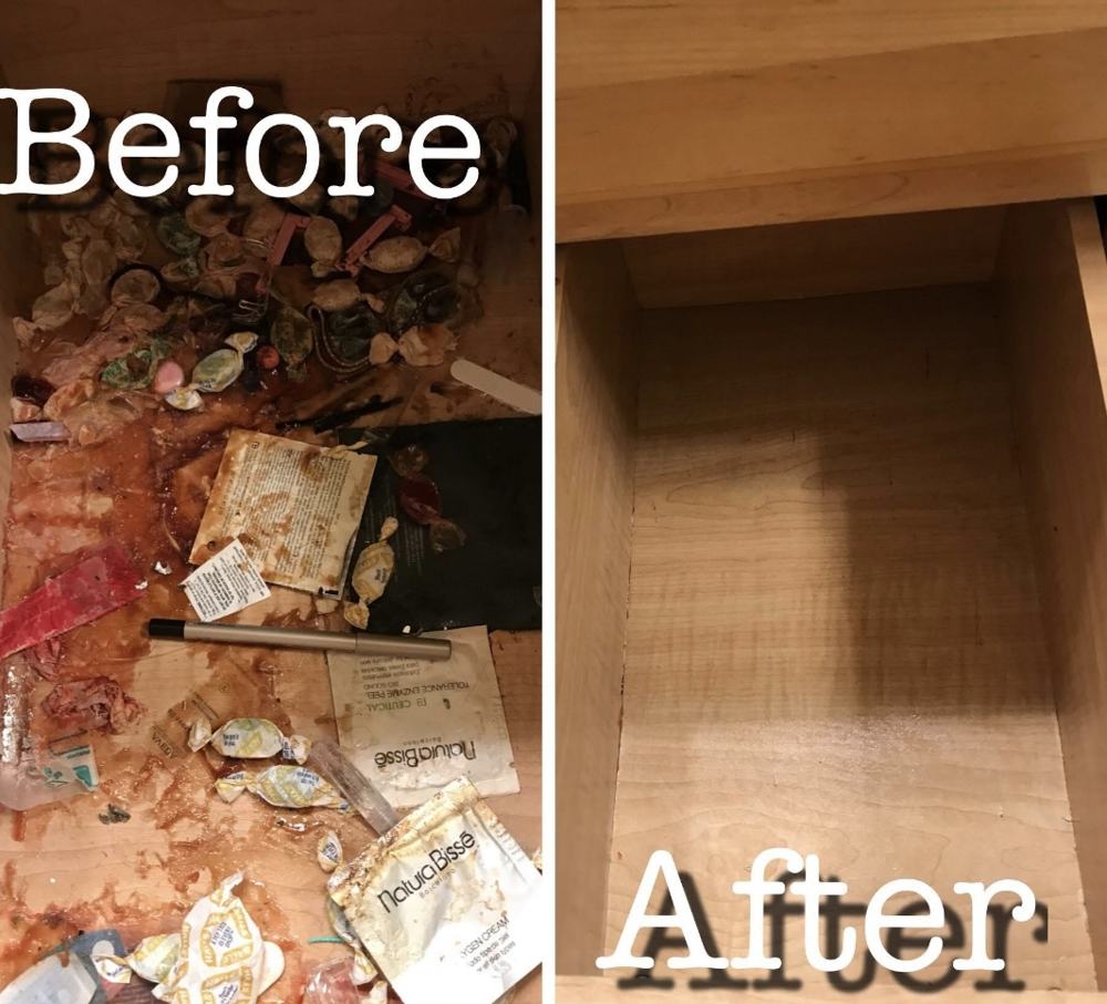 Drawer before and after cleaning